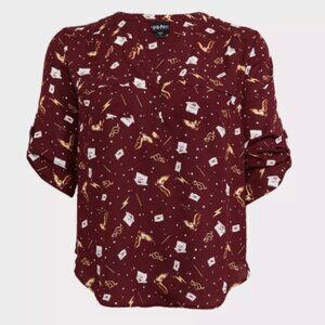 Harry Potter Red Stars & Wands Georgette Harper Blouse